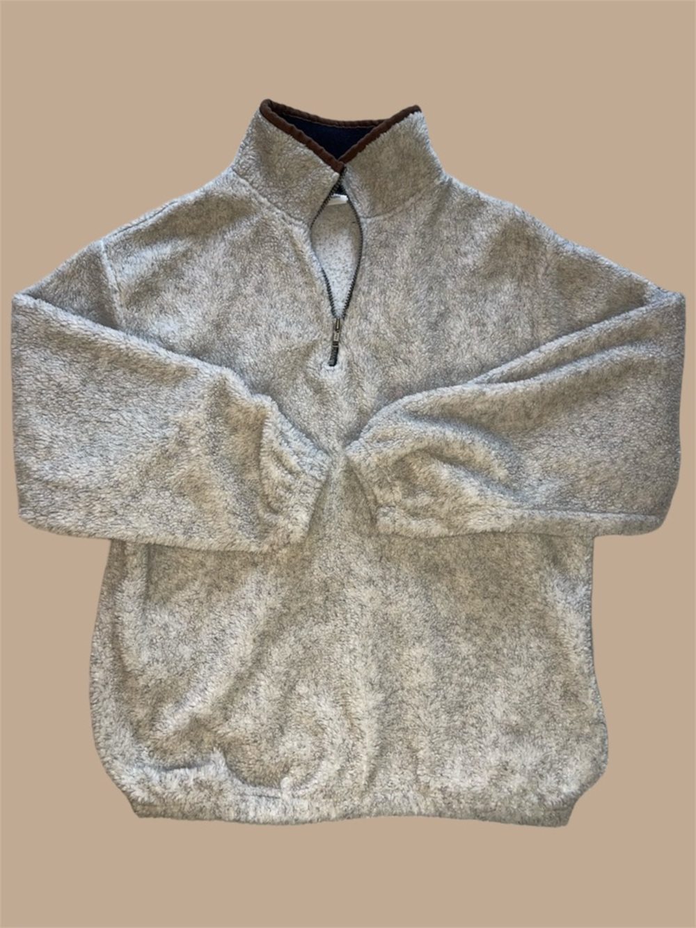 Timberline Colorado Cozy Quarter Zip-Up Pullover Sweater in Light Gray/Cream